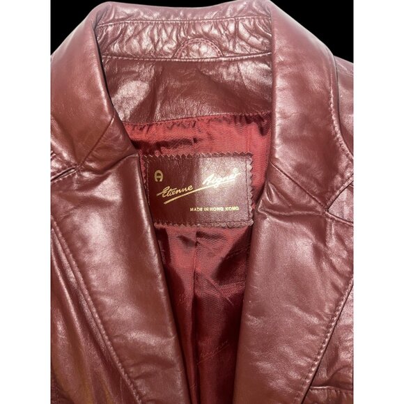 VTG Etienne Aigner Blazer Women M-L Oxblood Leather Notch Collar Jacket 1980s - Picture 5 of 12